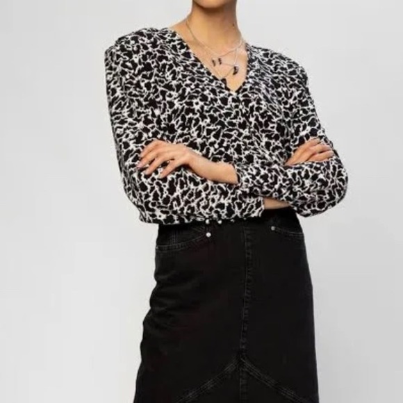 ISABEL MARANT ÉTOILE Black White Print Slade Top Women’s Size Small - Picture 11 of 11